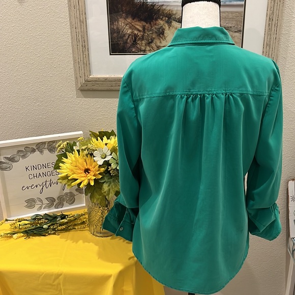 Chico's LS Green Button Up V-neck Blouse - Picture 3 of 9
